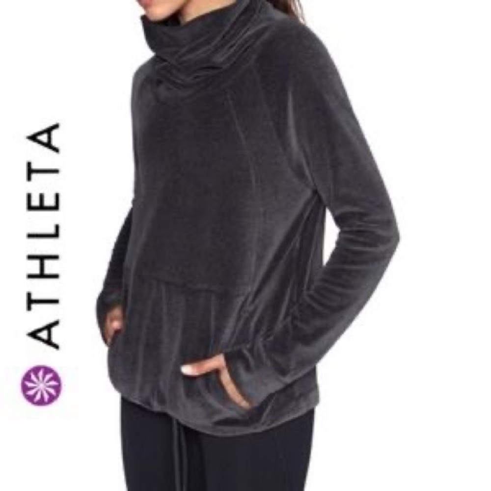 Athleta Black Velour Pullover cowl neck sweatshirt small
